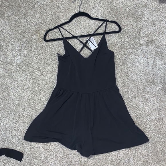 Forever 21 Pants - black criss cross back romper